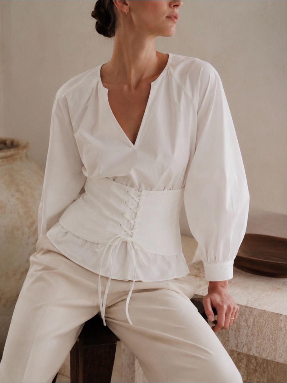 1. State White corset puffy blouse